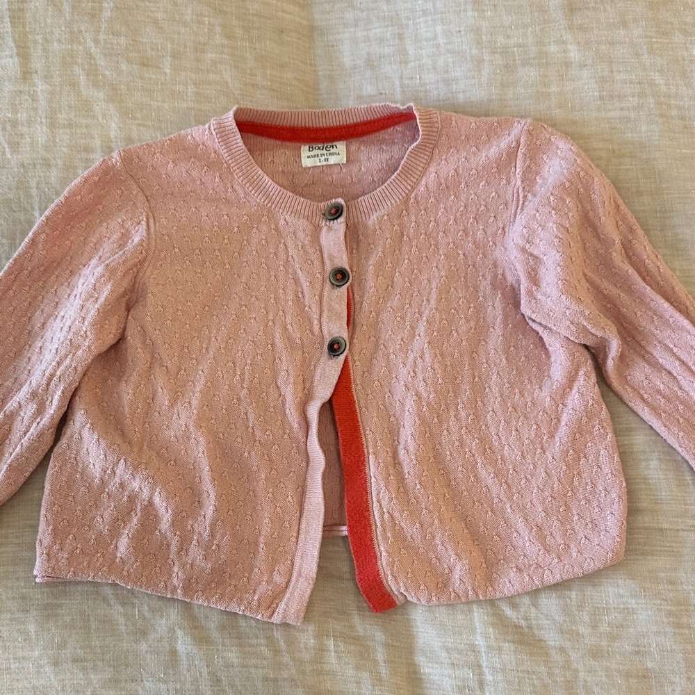 Mini Boden Pink Cardigan with Red Trim